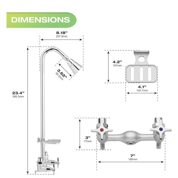 Homewerks Chrome Outdoor Indoor Utility Shower Kit Lead-Free 1.8 GPM Wall Mount - Picture 4 of 12